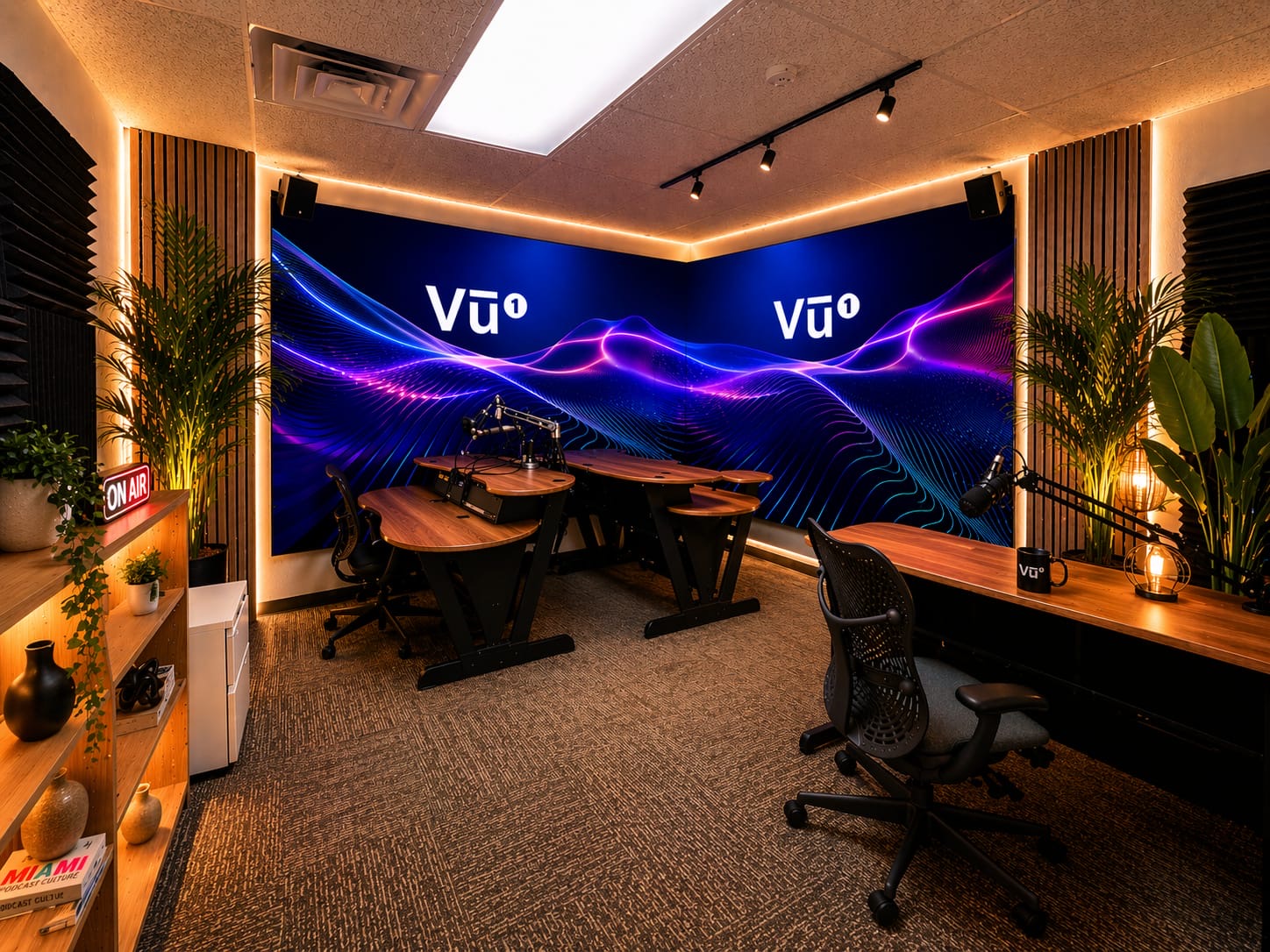 Podcast studio with LED backdrop