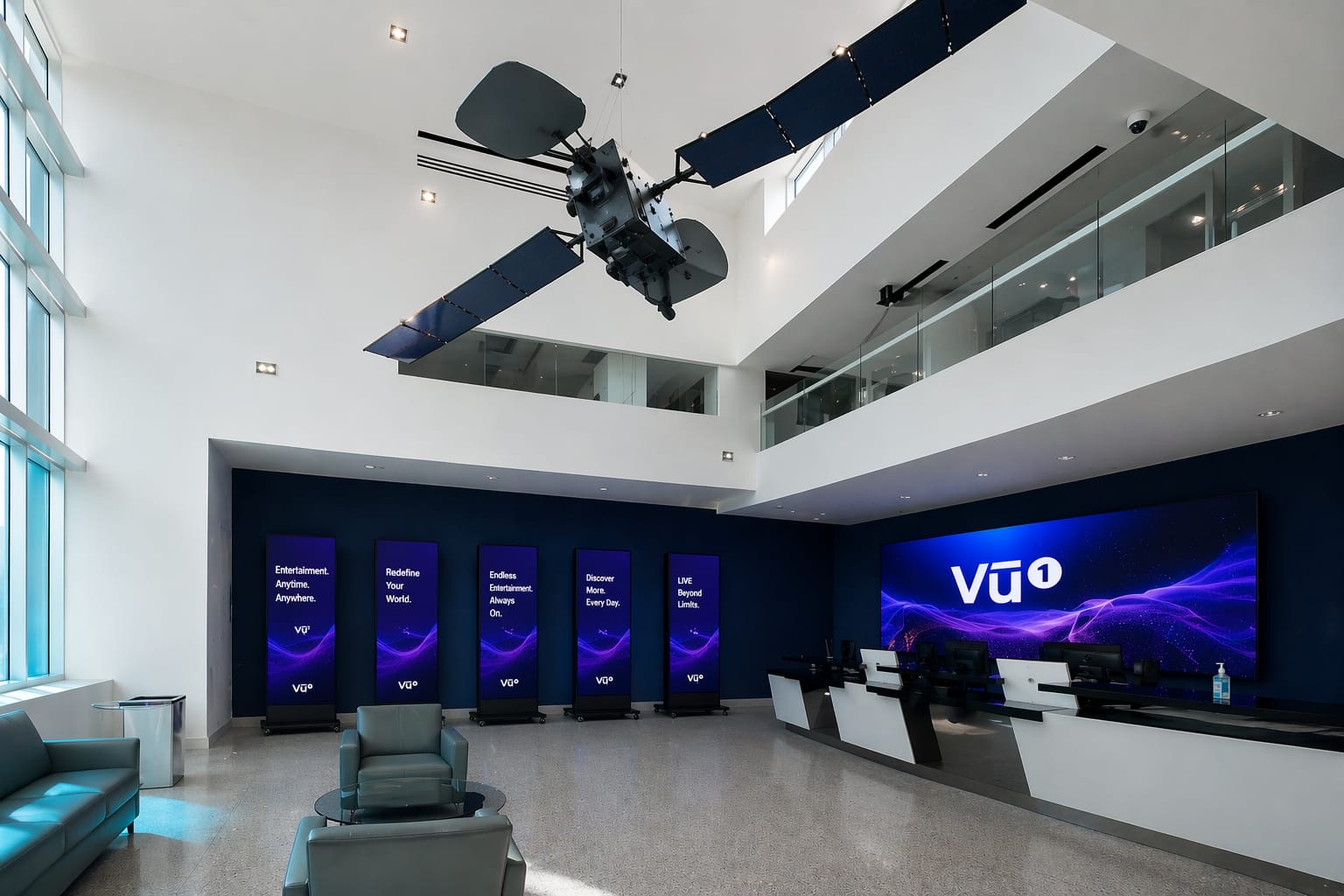 Main lobby with suspended satellite model